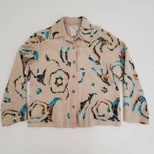 Coldwater Creek Jacket Coat Shirt Top Blouse Button Up Collared Womans XS Beige